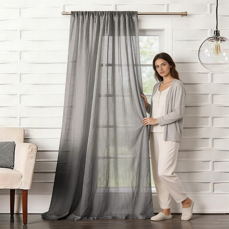 No. 918 1-Panel Lourdes Crushed Sheer Window Curtain, Grey, 59X84