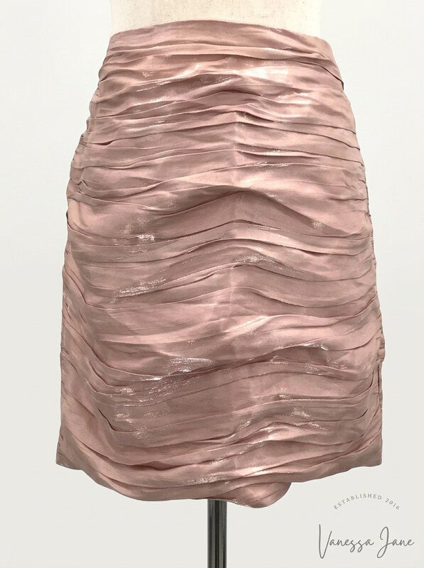 Lulus Live the Night Dusty Rose Satin Ruched Mini Skirt, Size Medium