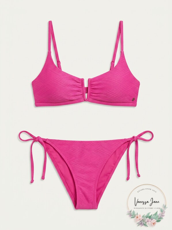 ONeill Neon Pink Saltwater Solids Textured Bikini Swim Top, Us Large