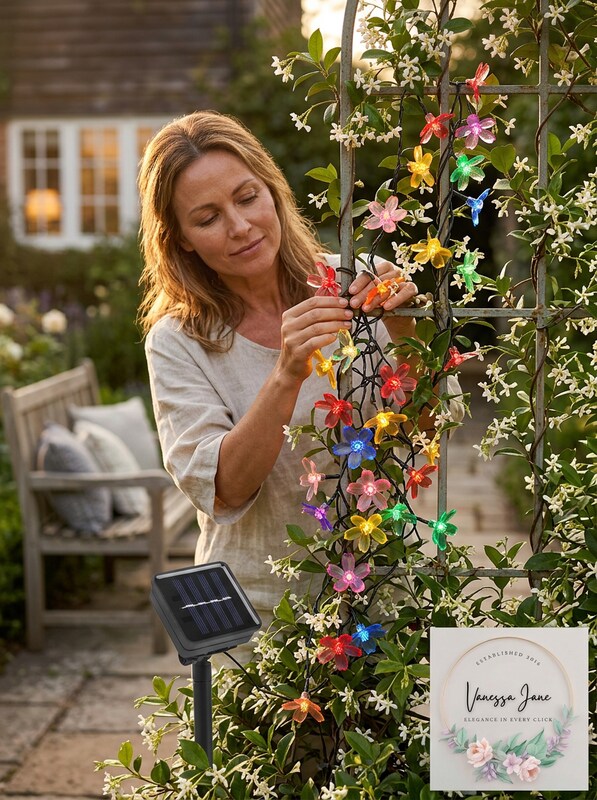 Lightsmax Outdoor 22 Ft. Solar Flower Mini Bulb 50 Led String Light Multi-Color