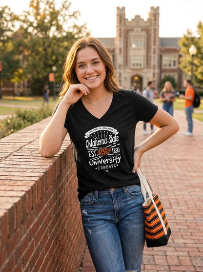 Levelwear NCAA Oklahoma State Cowboys Women Anthem Entice Tee, Medium, Black