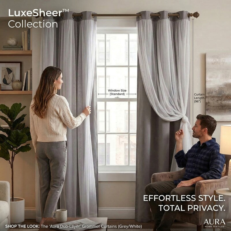 Lush Décor Solid and Sheer Layered 38 x 84 Blackout Curtain Set