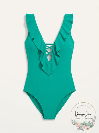 Becca by Rebecca Virtue JASPER Lucille Ruffle One-Piece Swimsuit, US Small