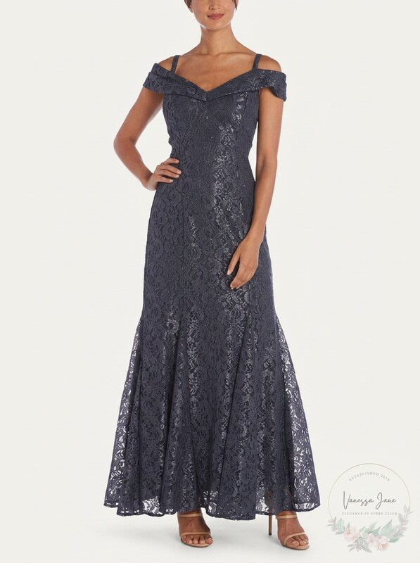 R &amp; M Richards Off-the-Shoulder Lace Gown, 8