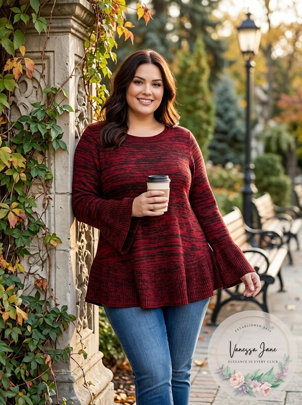 Style &amp; Co Womens Plus Ribbed Trim Ruffled Pullover Sweater