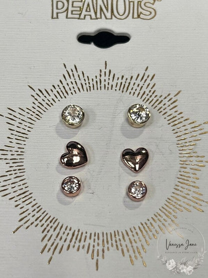 Unwritten Three Pair Silver Plated Earring Set with Rose Gold