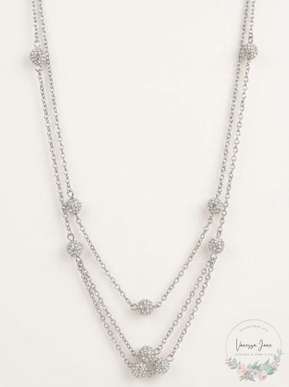 Inc Silver-Tone Pave Fireball Strand Necklace