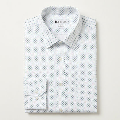 Bar III Mens Dot Print Button Down Dress Shirt, White, Size Large