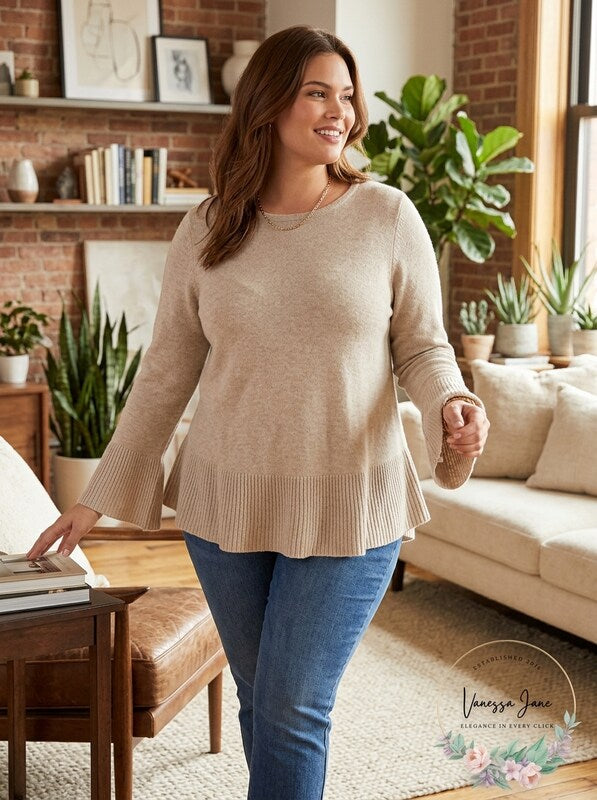 Style &amp; Co Womens Plus Ribbed Trim Ruffled Pullover Sweater