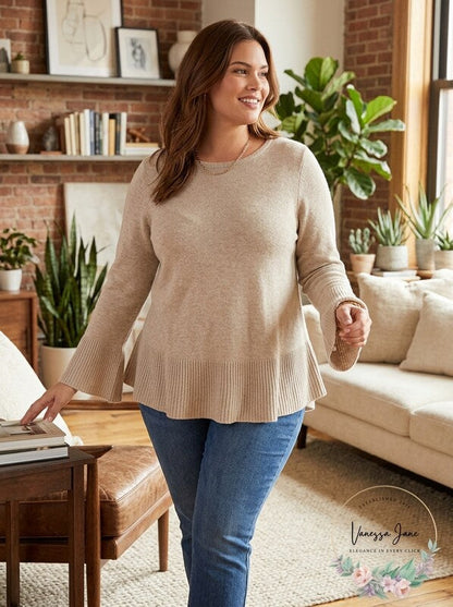 Style &amp; Co Womens Plus Ribbed Trim Ruffled Pullover Sweater