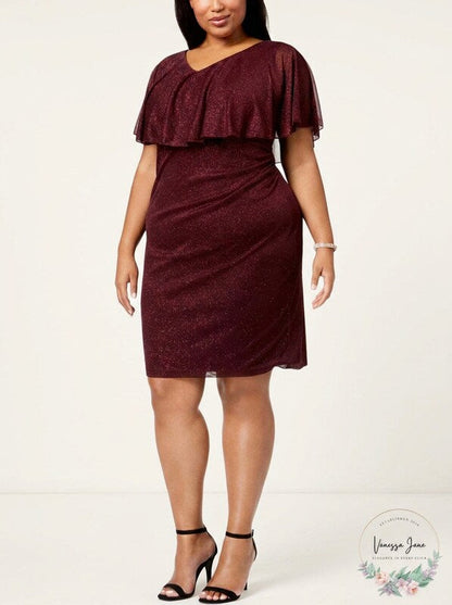 Connected Womens Plus Size Metallic Popover Dress, 14W/Bordeaux