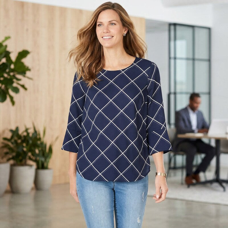 Charter Club Printed 3/4-Sleeve Blouse ,Size Large