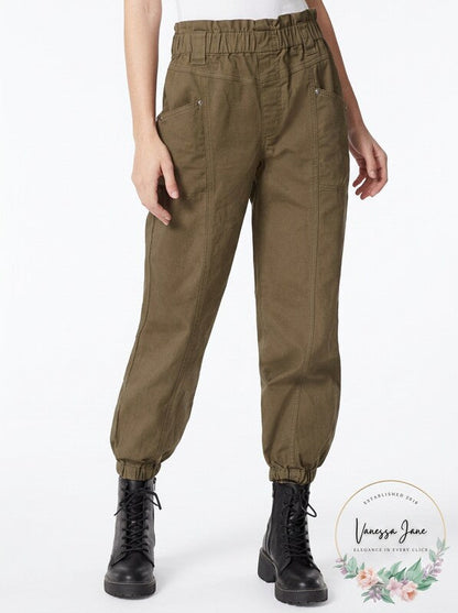 Frayed Denim Paper Bag-Gy Jogger Pants – Olive Night, Size 32