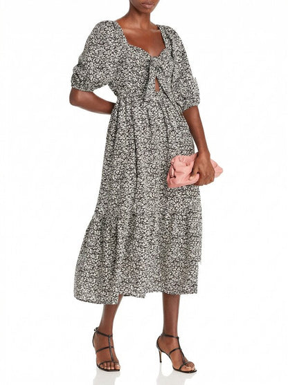 Aqua Bow Front Floral Dress, Size Medium