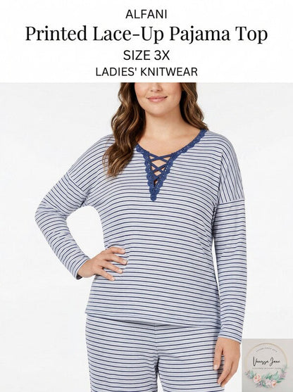 Alfani Printed Lace-Up Pajama Top, Size 3X