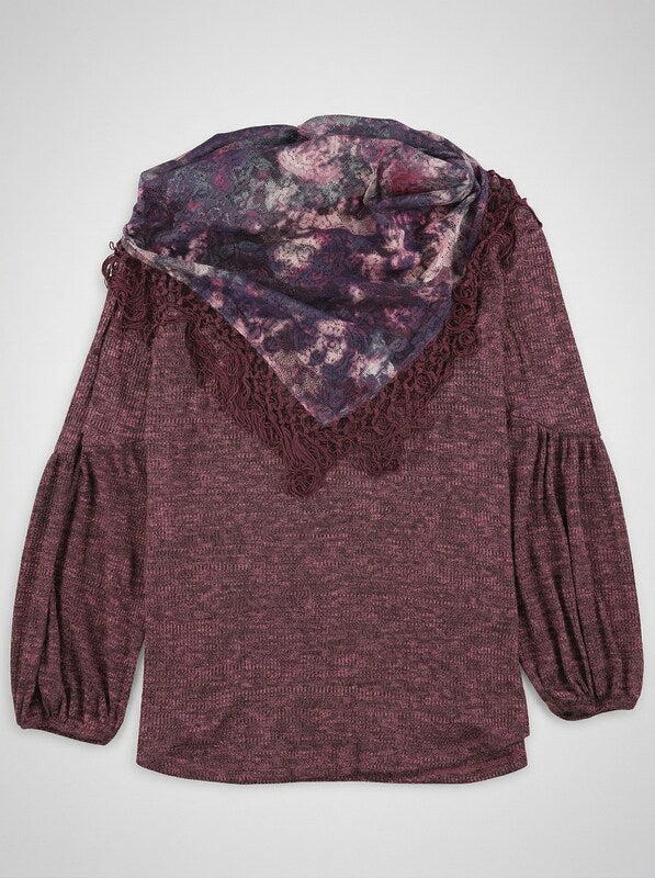 Style &amp; Co Tassel-Trim Blouse with Removable Scarf, Size Small