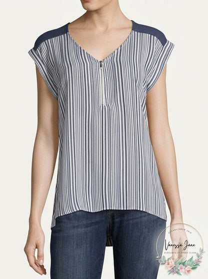 BCX Womens V Neck Cap Sleeves Blouse-Juniors, Blue/ Size Small