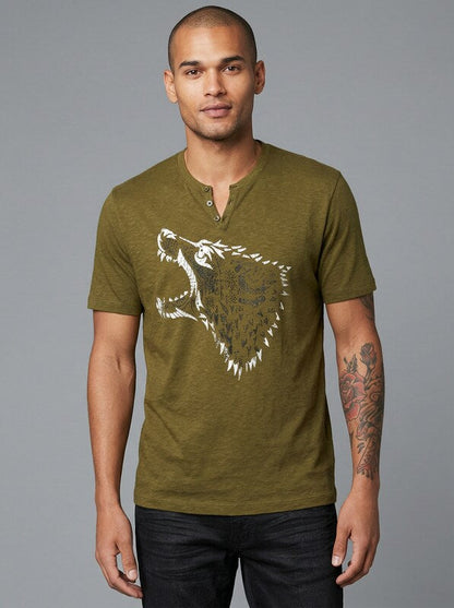 Inc Mens Studded Wolf T-Shirt, Dark Olive, Size Large