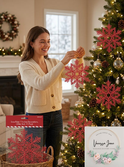 Amscan Snowflake 11Inches Decorations, Glitter Red, 11/Pack