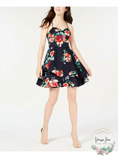 Sequin Hearts Juniors Floral Double-Ruffle Dress, Size 7