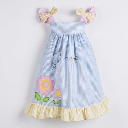 Blueberi Boulevard Baby Girls Gingham Bumblebee Sundress, Size 6-9Mo
