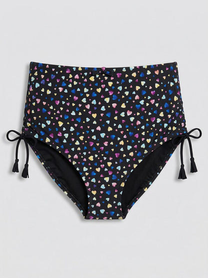 Salt + Cove Juniors Hearts Printed High-Waist Bikini Bottoms, Size Medium