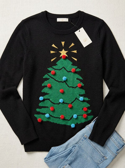 Erika Womens Lynn Twinkle Tree Pullover Ugly Christmas Sweater, Size XL