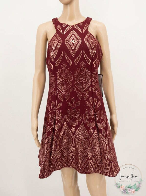 JUMP Womens Tribal Glitter Fit &amp; Flare Dress,Size 11/12