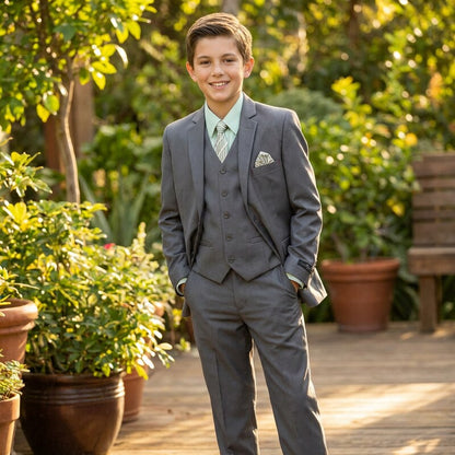 Tazio Little Boys Solid 2 Button Vest 5 Piece Suit, Size 5