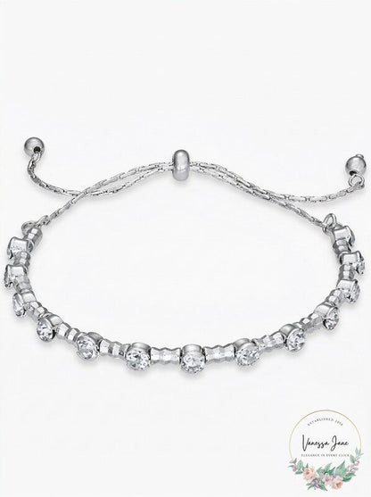 Inc Silver-Tone Crystal Beaded Slider Bracelet