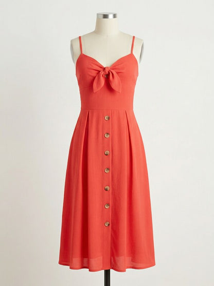 Teeze Me Juniors Bow-Tie Button MIDI Dress - Tangerine, Size 1