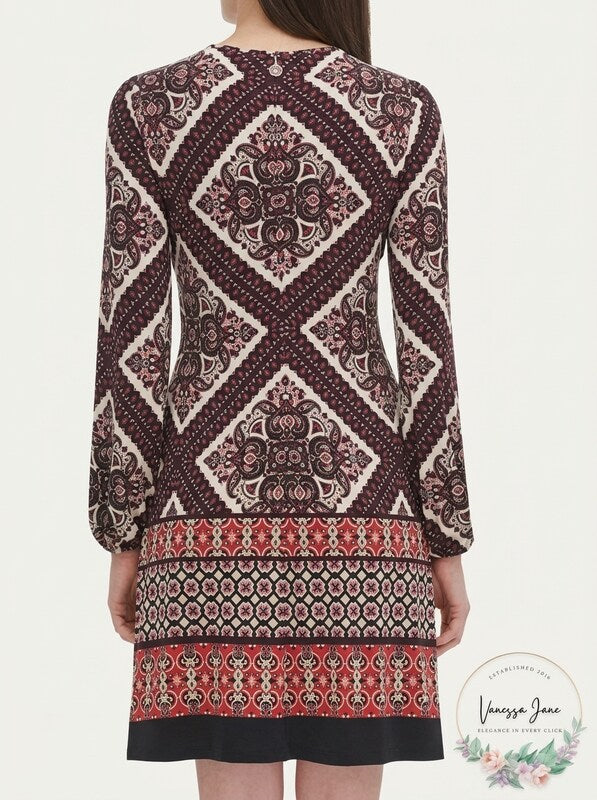 Tommy Hilfiger Long Sleeve Bleeker Patchwork Jersey Dress, Size 10