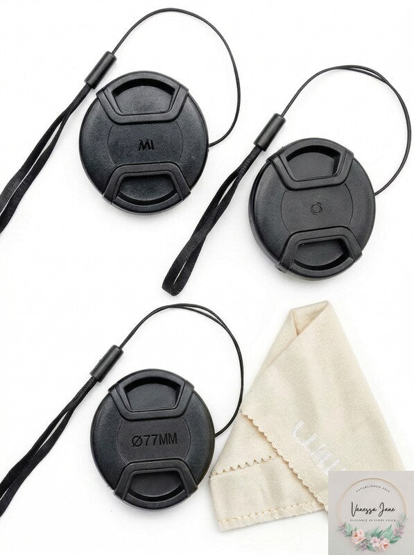 Unique Design Lens Cap Bundle, 3 Pcs 77mm Center Pinch Lens Cap and Cap Keeper