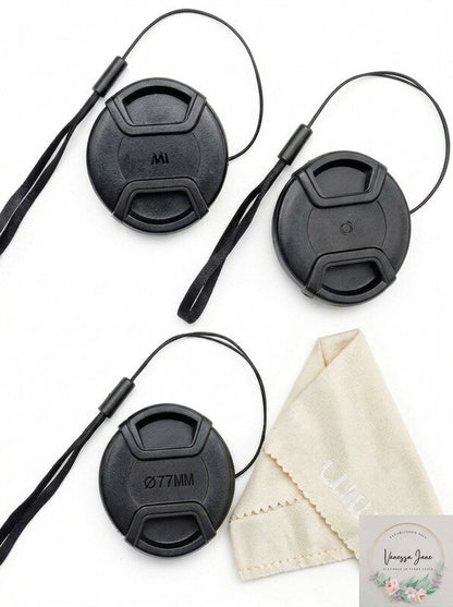 Unique Design Lens Cap Bundle, 3 Pcs 77mm Center Pinch Lens Cap and Cap Keeper