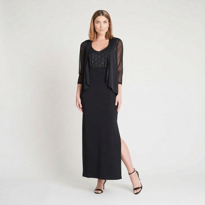Connected NINA Black Eyelash Metallic floor-length dress, Size 6