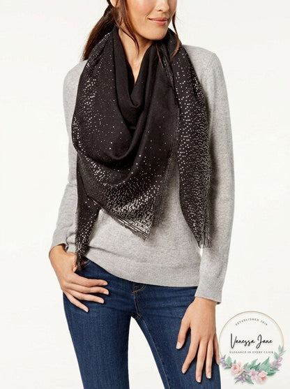 Inc International Concepts Ombre Metallic Foil Oversized Square Scarf Black