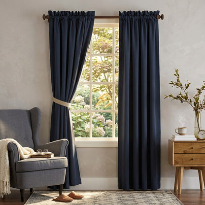 Sun Zero Bella 84 Curtain in Navy Single Panel, 54X84