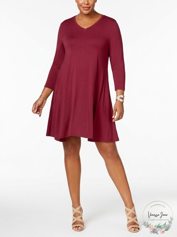 Style &amp; Co V-Neck A-Line Swing Dress, Size OX