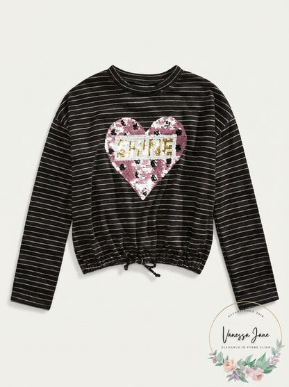 Belle Du Jour Big Girls Sequined Heart Drawstring Shirt, Size XL