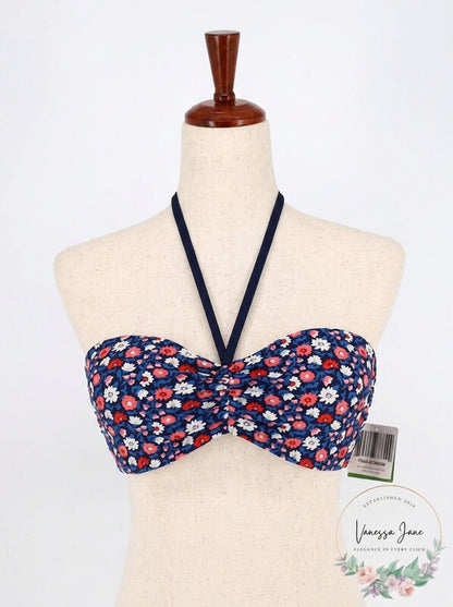 Kate Spade New York Floral Print Molded Bandeau Halter Bikini Top