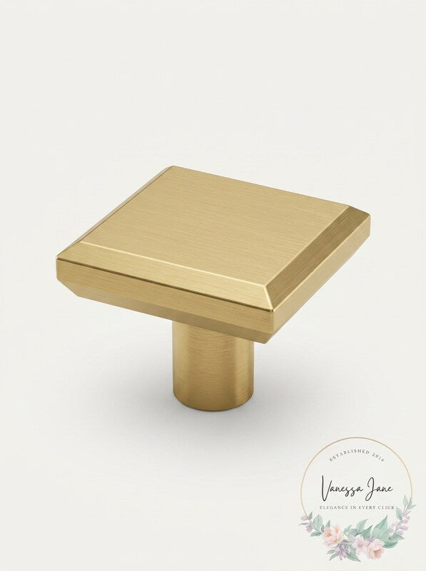 Franklin Brass Brushed Brass 1-1/8” Simple Chamfered Square Knob- 10 Pk P40847K