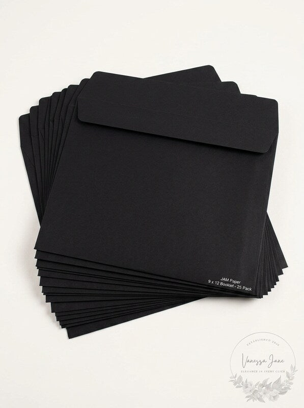 JAM Paper 9 x 12 Booklet Envelopes Black 25/Pack