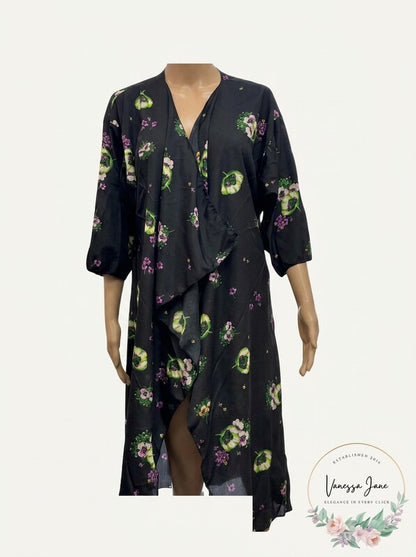 LuLaRoe Kimono Sheer Black/Floral Coverup Cardigan, Size  Medium