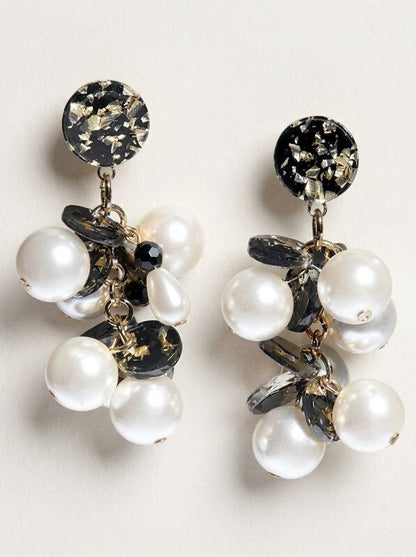 Inc Gold-Tone Flecked Disc and Imitation Pearl Drop Earrings