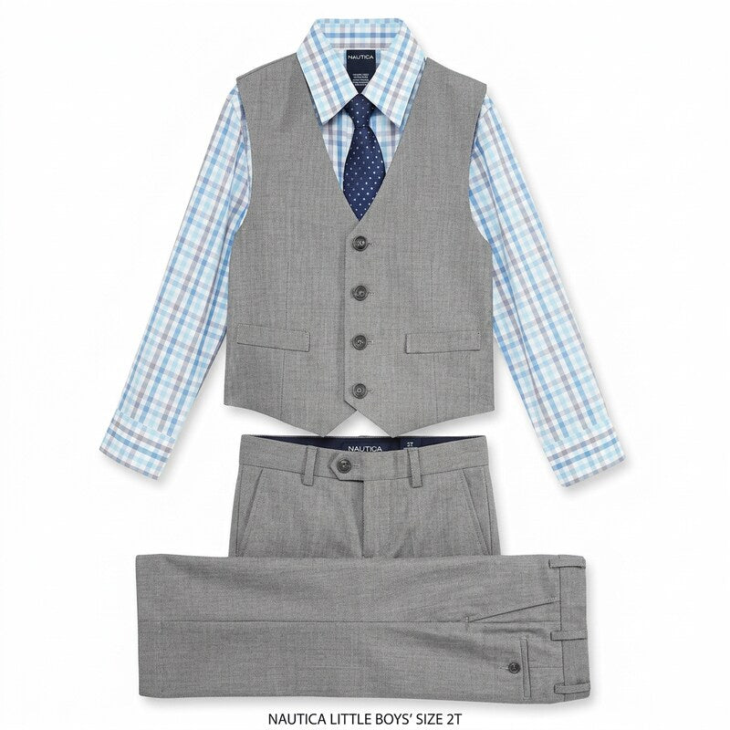 Nautica 3-PC. Sharkskin Vest, Shirt and Tie Set, Little Boys, Size 2T