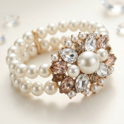 Charter Club Gold-Tone Crystal, Stone &amp; Imitation Pearl Double-Row Bracelet