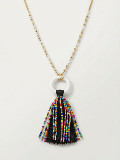 Inc Gold-Tone Beaded Tassel Pendant Necklace, 32 + 3 Extender