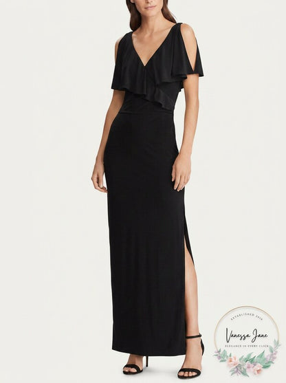 Lauren Ralph Lauren Cold-Shoulder Jersey Gown, Size 8