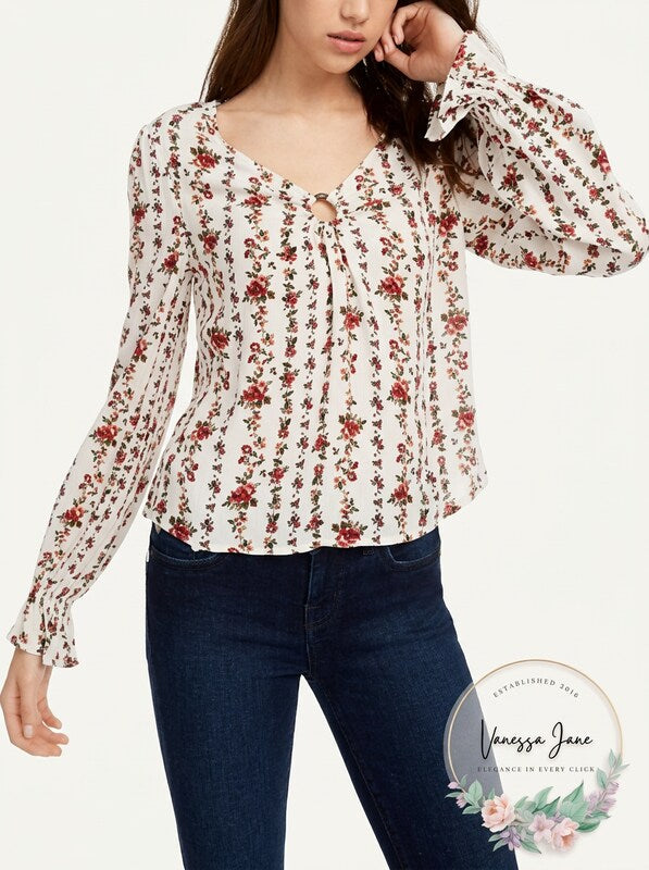 Freshman Juniors Floral-Printed O-Ring Top, Size  XL