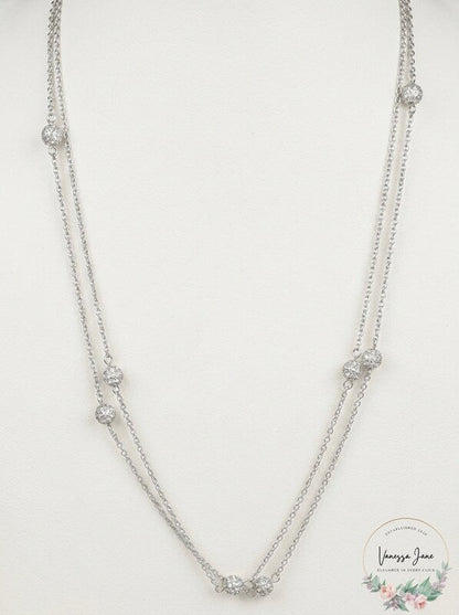 Inc Silver-Tone Pave Fireball Strand Necklace